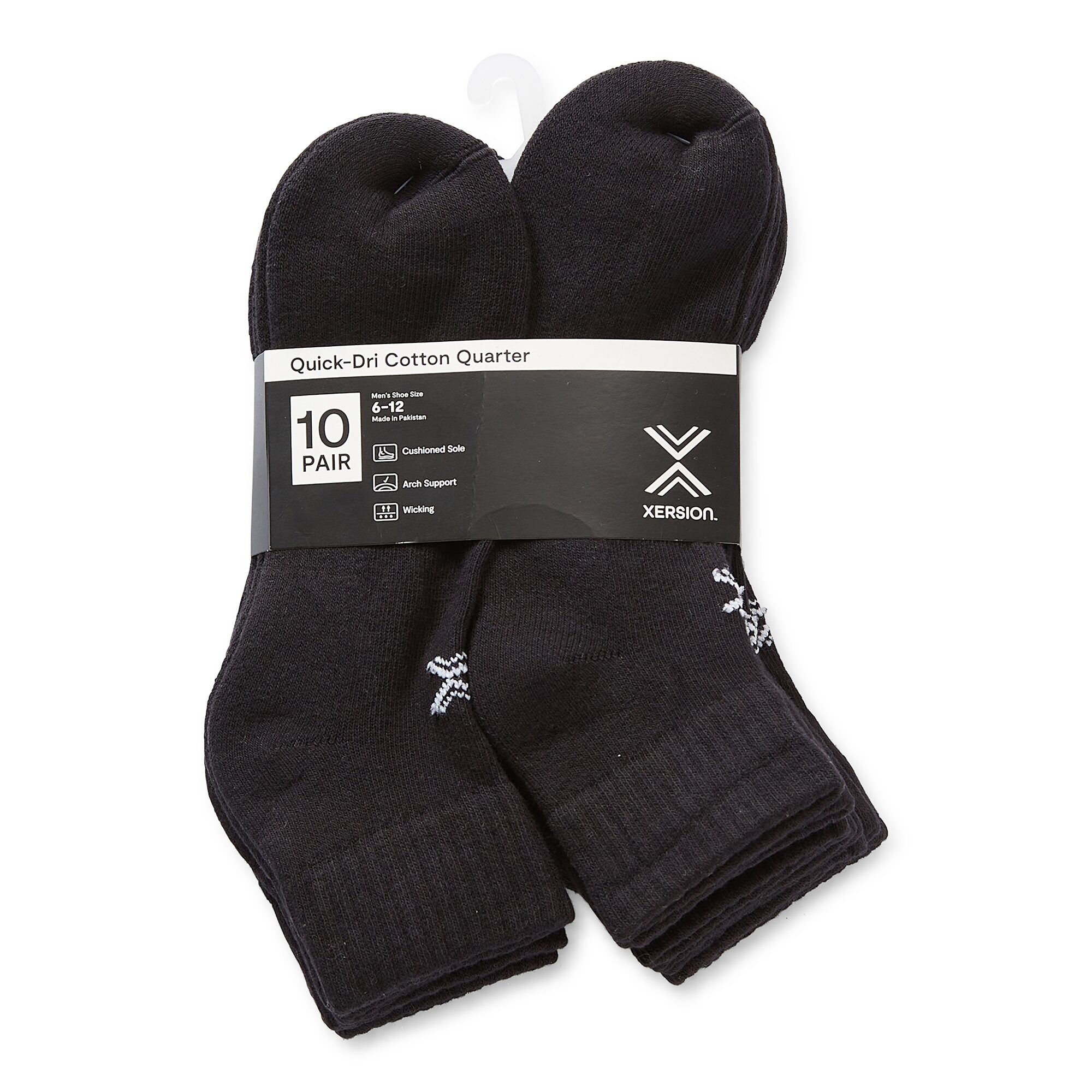 Xersion Quick-Dri Mens 10 Pair Quarter Ankle Socks
