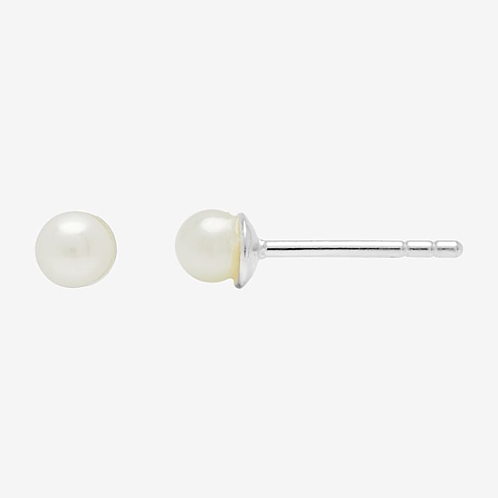 Itsy Bitsy White Simulated Pearl Sterling Silver 4mm Stud Earrings