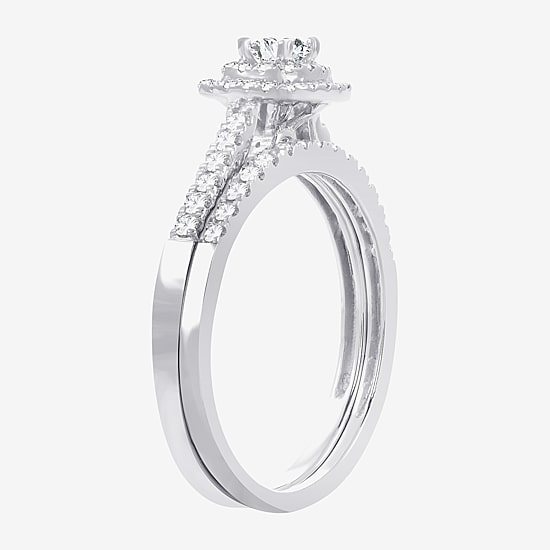 1/2 CT.T.W. Natural Diamond Halo Bridal Set 10K or 14K White Gold