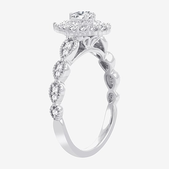 Signature By Modern Bride Womens 1/2 CT.T.W. Natural Diamond 10K or 14K White Gold Pear Side Stone Halo Engagement Ring