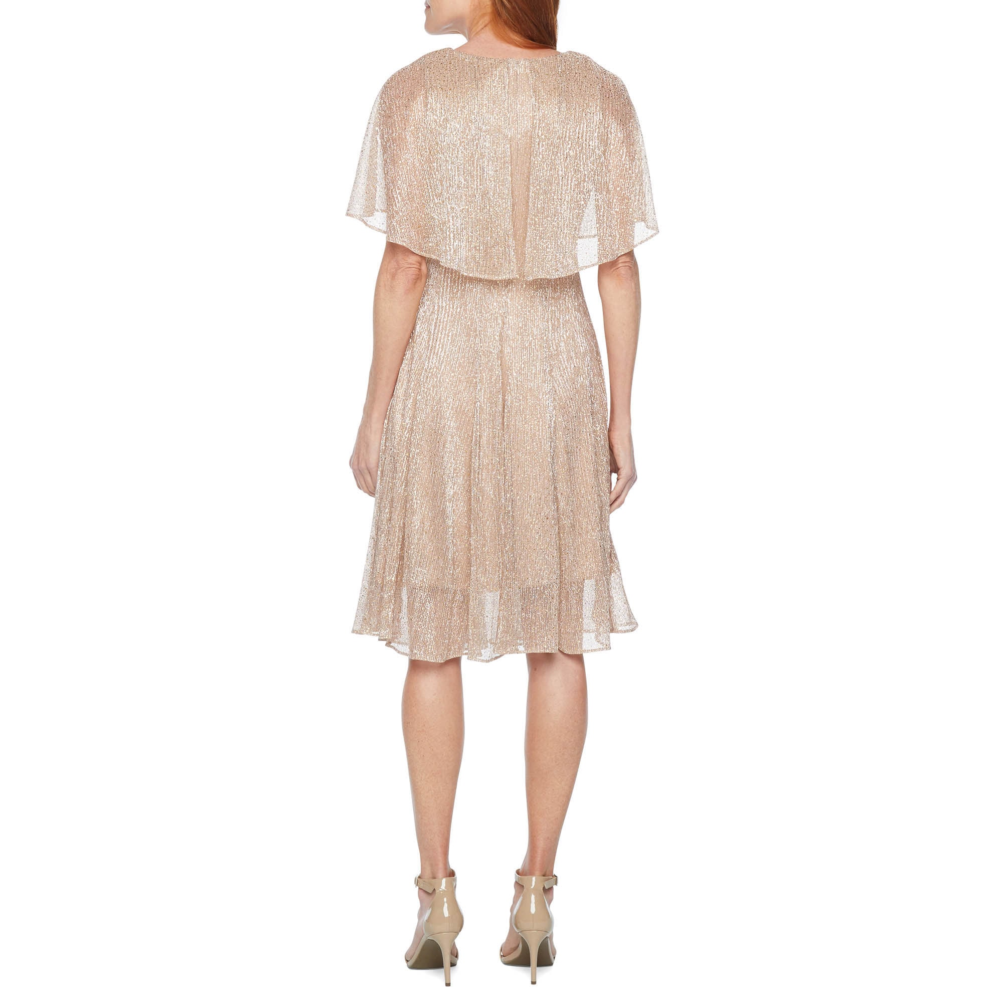 Danny & Nicole Womens Round Neck Short Sleeve Cape Fit + Flare Dress