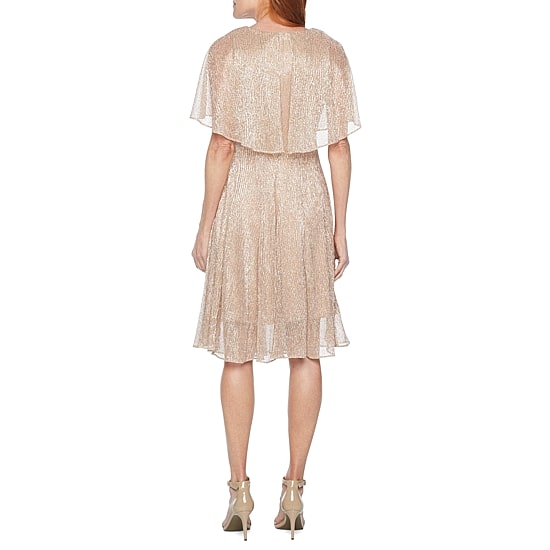 Danny & Nicole Womens Round Neck Short Sleeve Cape Cape Fit + Flare Dress