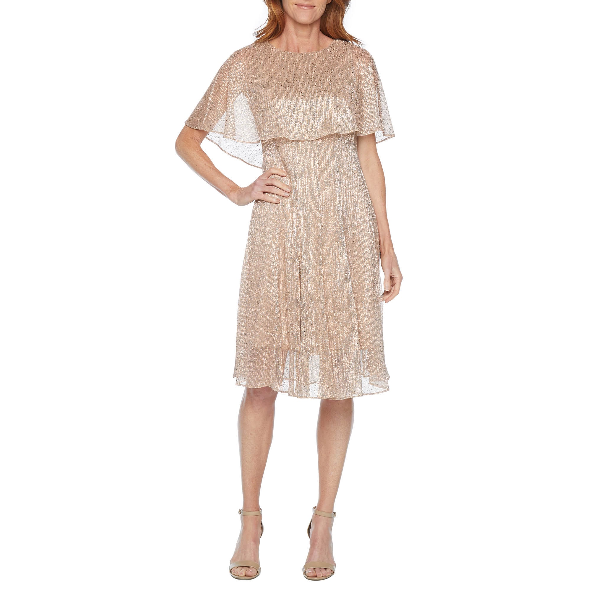 Danny & Nicole Womens Round Neck Short Sleeve Cape Fit + Flare Dress
