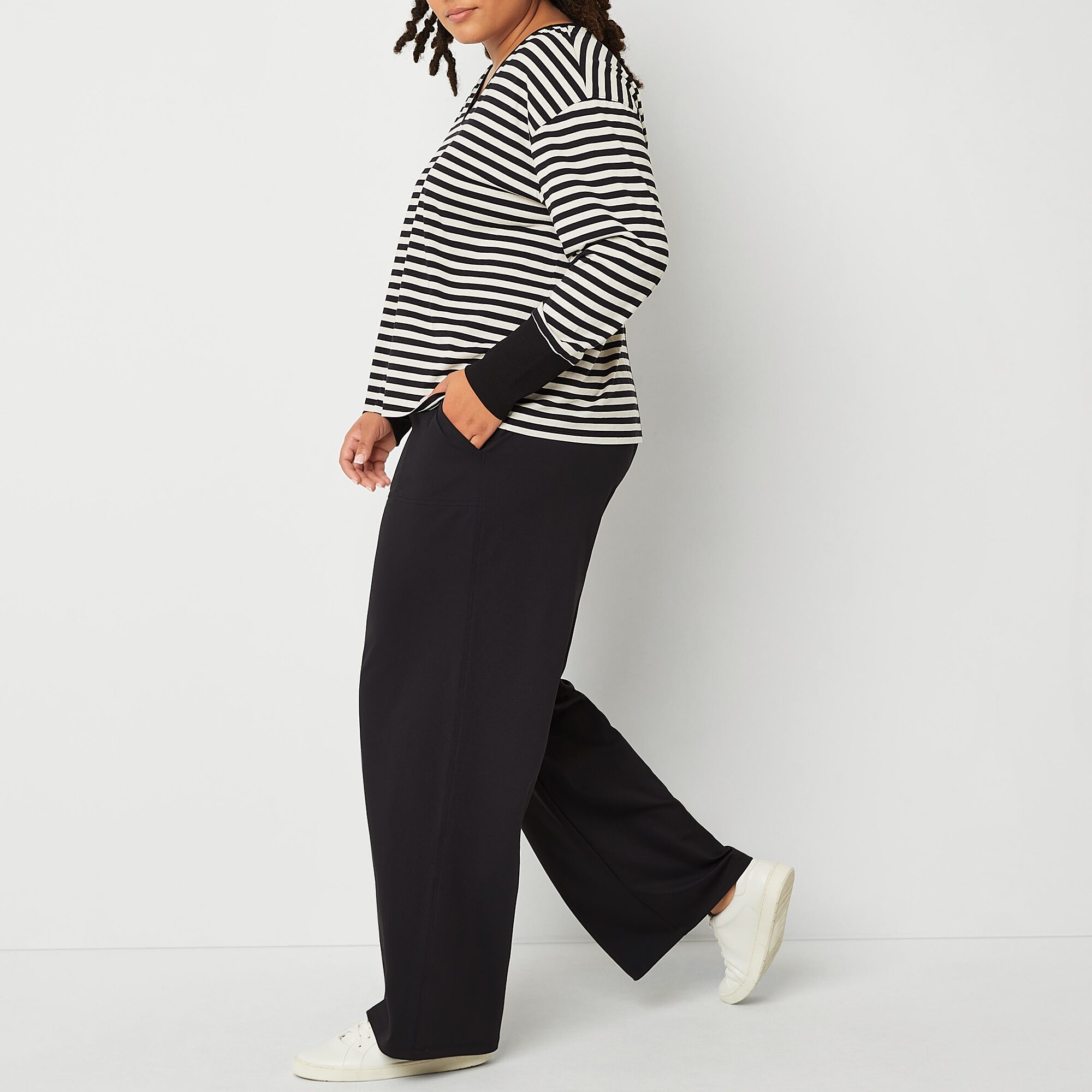 Stylus Womens Plus Wide Leg High Rise Pull-On Pant