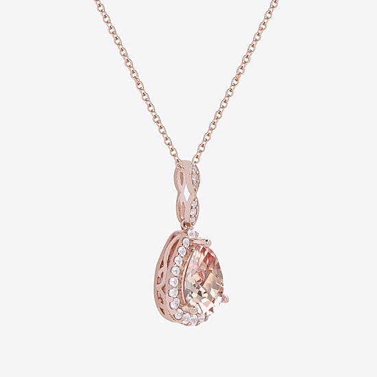Yes, Please! Womens Lab Created Pink Sapphire 14K Rose Gold Over Silver Pear 18 Inch Pendant Necklace