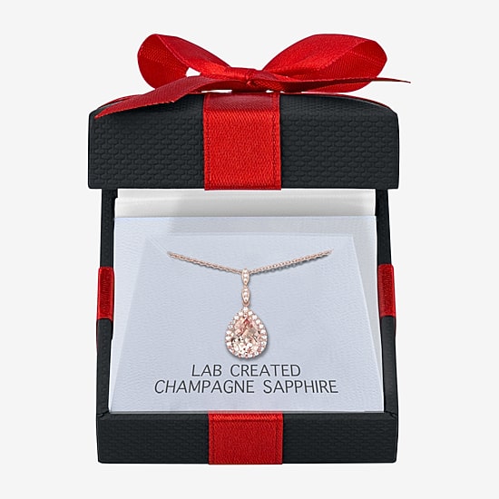 Yes, Please! Womens Lab Created Pink Sapphire 14K Rose Gold Over Silver Pear 18 Inch Pendant Necklace