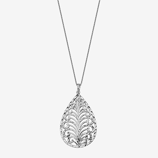 Open Leaf Womens Sterling Silver Pear 18 Inch Pendant Necklace