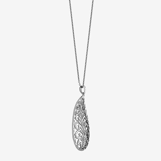 Open Leaf Womens Sterling Silver Pear 18 Inch Pendant Necklace