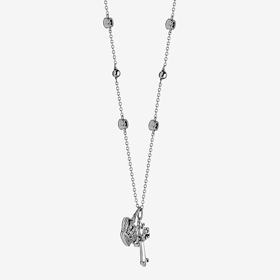 Diamonart Womens White Cubic Zirconia Sterling Silver Cross Crown 16 1/2 Inch Pendant Necklace