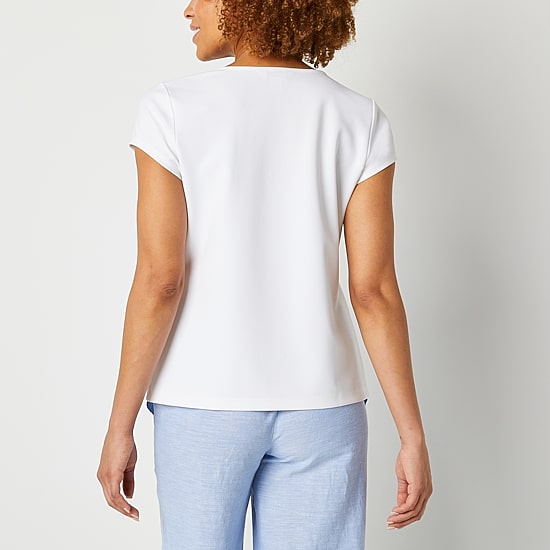 Liz Claiborne Texture Tee Womens Tall Round Neck Short Sleeve Blouse