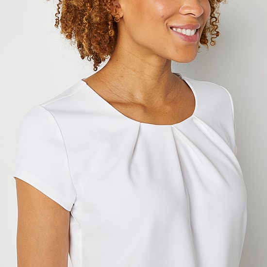 Liz Claiborne Texture Tee Womens Tall Round Neck Short Sleeve Blouse