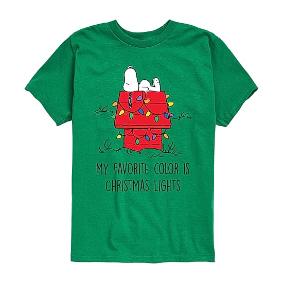 Favorite Color Christmas Lights Little & Big Kid Boys Crew Neck Short Sleeve Regular Fit Peanuts Snoopy Graphic T-Shirt