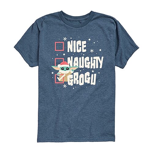 Nice Naughty Grogu Christmas Little & Big Kid Boys Crew Neck Short Sleeve Regular Fit Star Wars Graphic T-Shirt, X-large, Blue