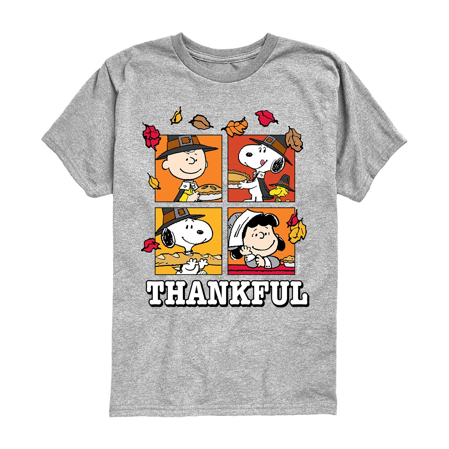 Thankfull Fall Thanksgiving Little & Big Kid Boys Crew Neck Short Sleeve Regular Fit Peanuts Graphic T-Shirt