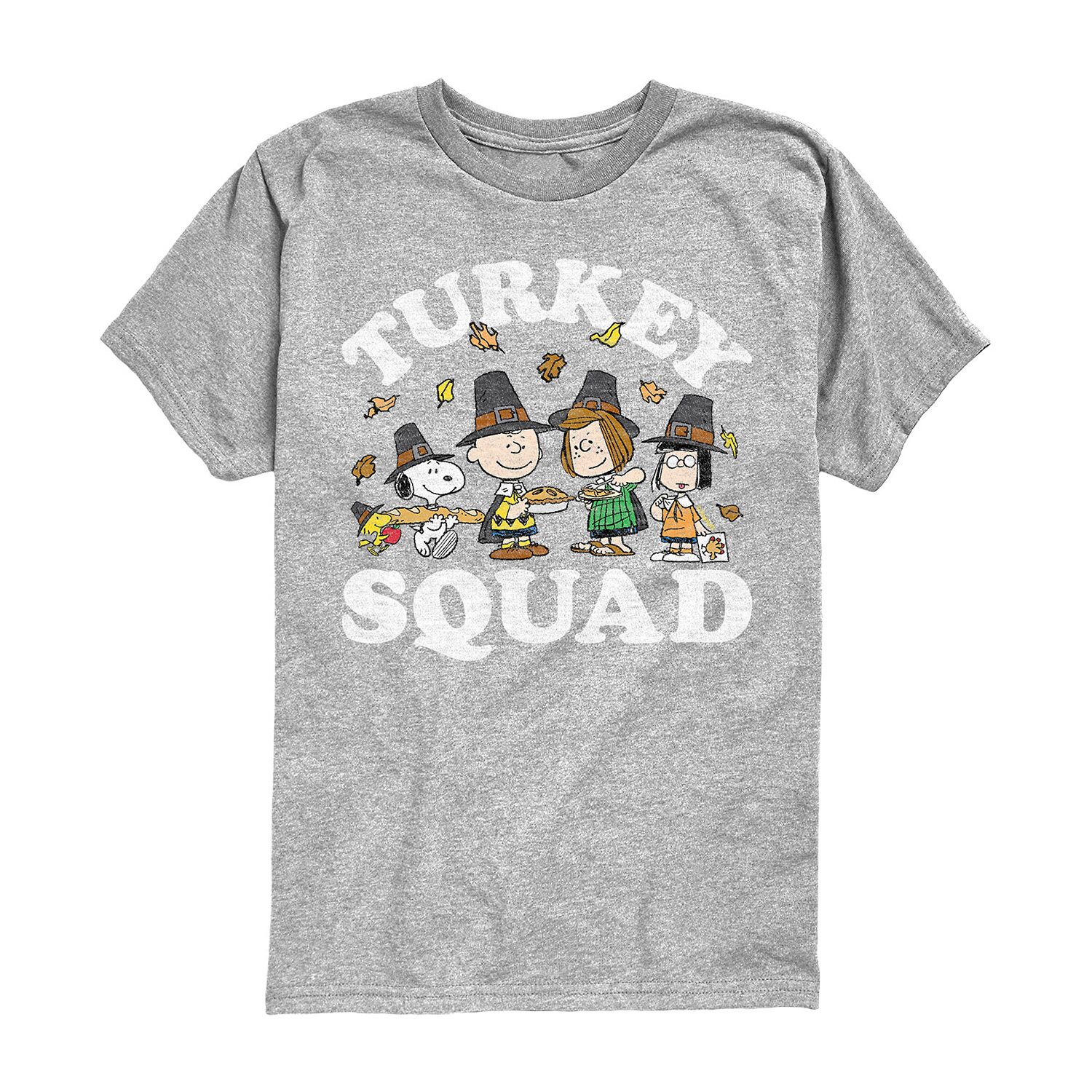 Turkey Squad Thanksgiving Little & Big Kid Boys Crew Neck Short Sleeve Regular Fit Peanuts Graphic T-Shirt