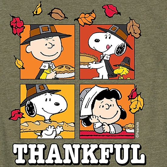Thankfull Fall Thanksgiving Little & Big Kid Boys Crew Neck Short Sleeve Regular Fit Peanuts Graphic T-Shirt