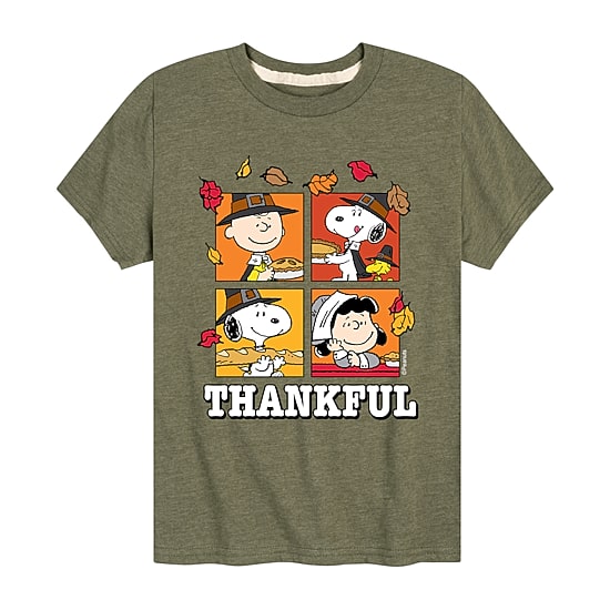 Thankfull Fall Thanksgiving Little & Big Kid Boys Crew Neck Short Sleeve Regular Fit Peanuts Graphic T-Shirt