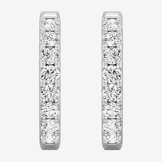 Yes, Please! Womens Lab Created White Sapphire Sterling Silver 16.1mm Hoop Earrings