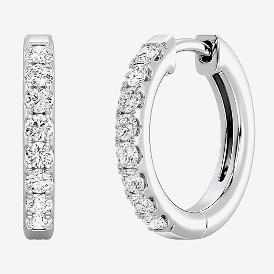 Yes, Please! Womens Lab Created White Sapphire Sterling Silver 16.1mm Hoop Earrings