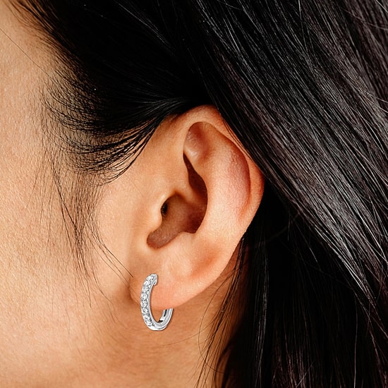 Yes, Please! Womens Lab Created White Sapphire Sterling Silver 16.1mm Hoop Earrings