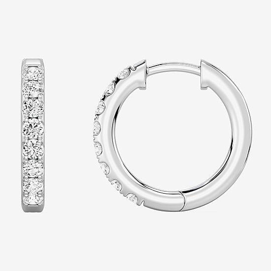 Yes, Please! Womens Lab Created White Sapphire Sterling Silver 16.1mm Hoop Earrings