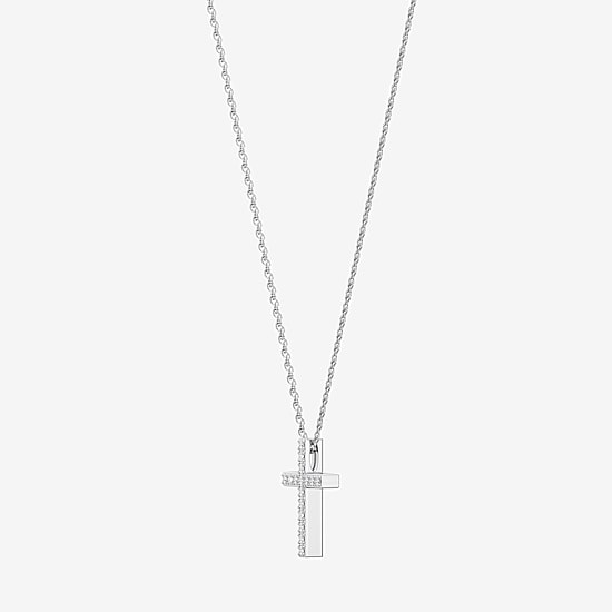 Yes, Please!, (G/I2) Womens 1/10 CT. T.W. Lab Grown White Diamond Sterling Silver Cross 18 Inch Pendant Necklace