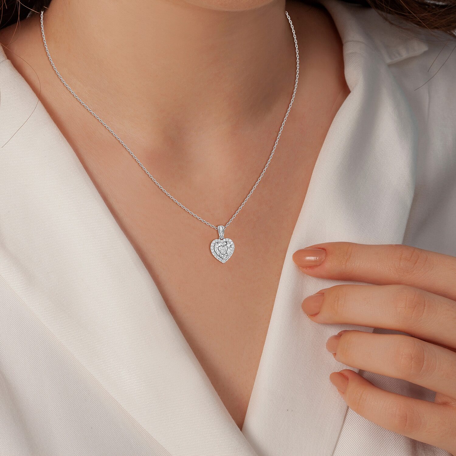 Yes, Please! (G/Si1-Si2) Womens 1/4 CT. T.W. Lab Grown White Diamond Sterling Silver Heart Pendant