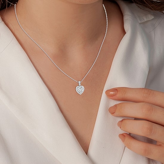 Yes, Please! (G/Si1-Si2) Womens 1/4 CT. T.W. Lab Grown White Diamond Sterling Silver Heart Pendant