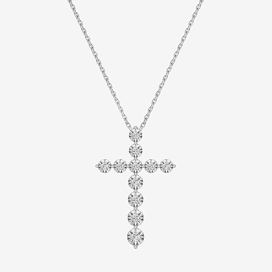 Yes, Please! (G/Si1-Si2) Womens 1/4 CT. T.W. Lab Grown White Diamond Sterling Silver Cross Pendant