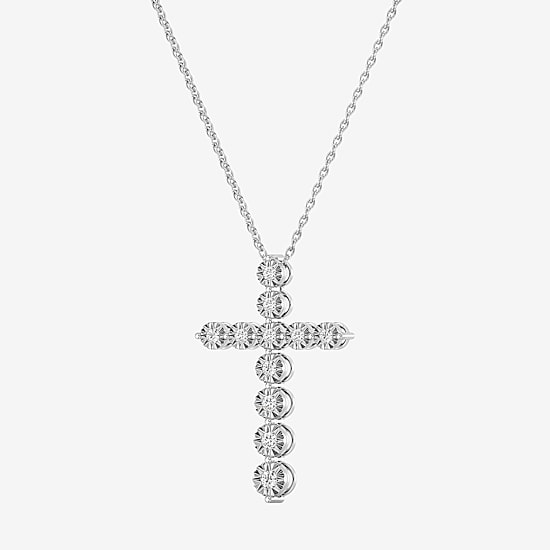 Yes, Please! (G/Si1-Si2) Womens 1/4 CT. T.W. Lab Grown White Diamond Sterling Silver Cross Pendant