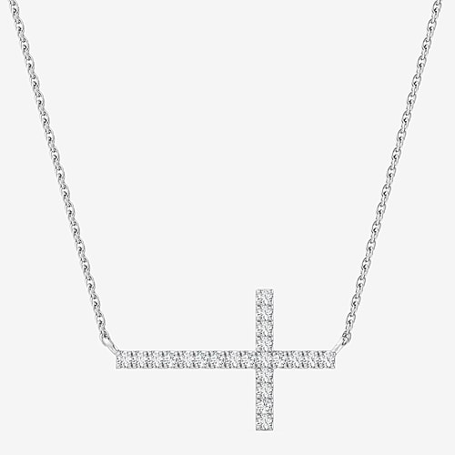 Yes, Please! (G, Si1-Si2) Womens 1/4 CT. T.W. Lab Grown White Diamond Sterling Silver Cross 18 Inch Pendant Necklace, One Size, White