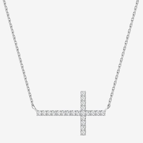 Yes, Please! (G, Si1-Si2) Womens 1/4 CT. T.W. Lab Grown White Diamond Sterling Silver Cross 18 Inch Pendant Necklace