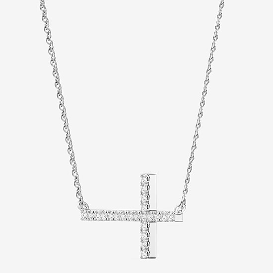 Yes, Please! (G, Si1-Si2) Womens 1/4 CT. T.W. Lab Grown White Diamond Sterling Silver Cross 18 Inch Pendant Necklace