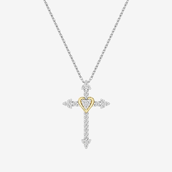 Yes, Please! (G, Si1-Si2) Womens 1/4 CT. T.W. Lab Grown White Diamond 14K Two Tone Gold Over Silver Cross 18 Inch Pendant Necklace