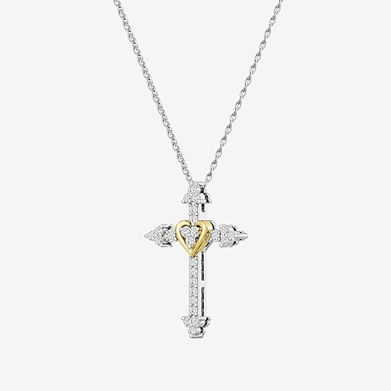 Yes, Please! (G, Si1-Si2) Womens 1/4 CT. T.W. Lab Grown White Diamond 14K Two Tone Gold Over Silver Cross 18 Inch Pendant Necklace