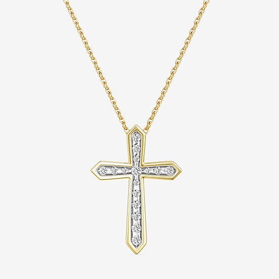 Yes, Please! (G/Si1-Si2) Womens 1/4 CT. T.W. Lab Grown White Diamond 14K Gold Over Silver Cross Pendant