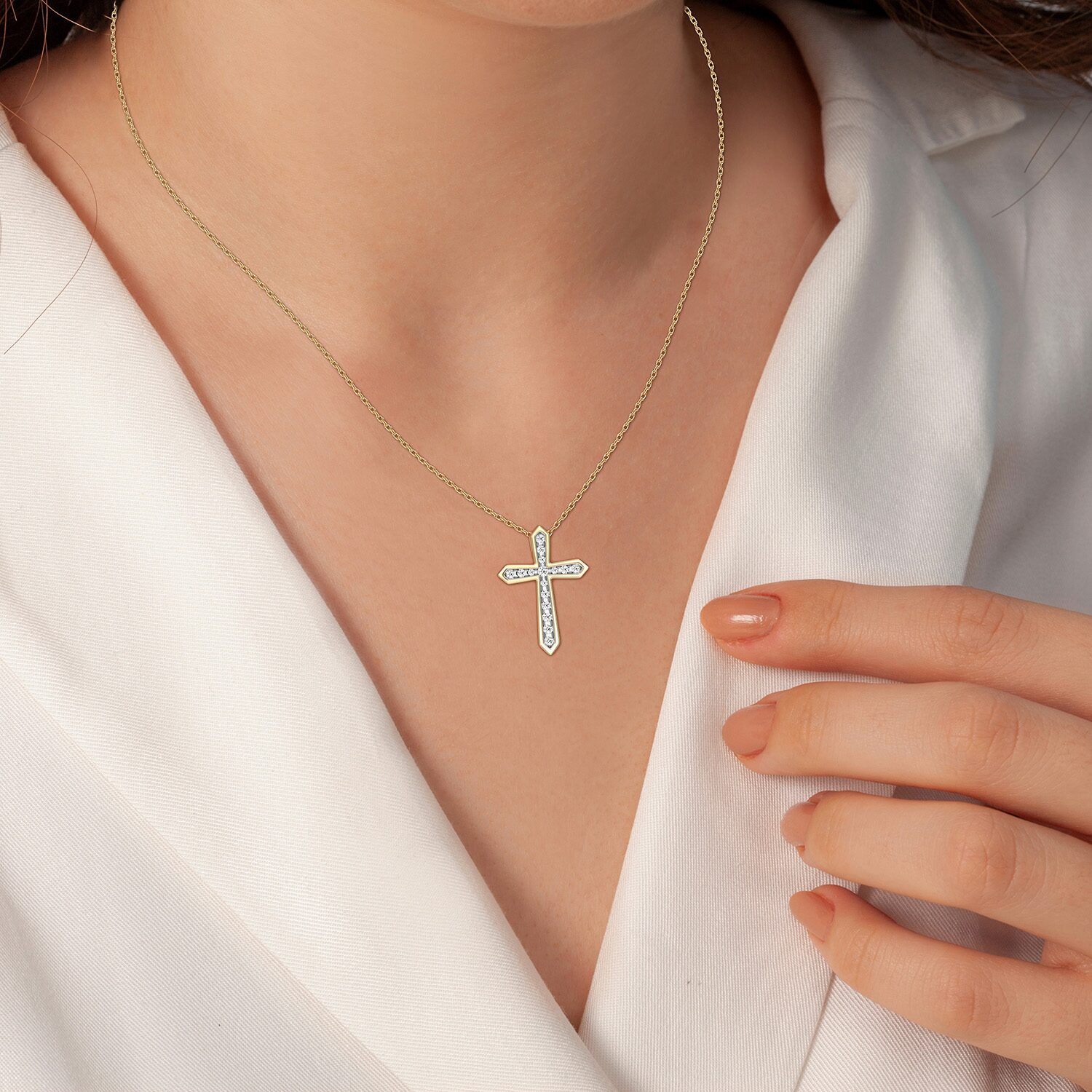 Yes, Please! (G/Si1-Si2) Womens 1/4 CT. T.W. Lab Grown White Diamond 14K Gold Over Silver Cross Pendant