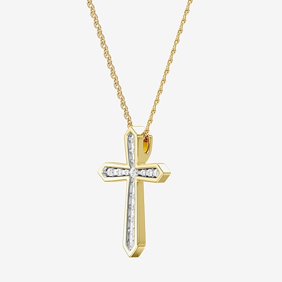Yes, Please! (G/Si1-Si2) Womens 1/4 CT. T.W. Lab Grown White Diamond 14K Gold Over Silver Cross Pendant