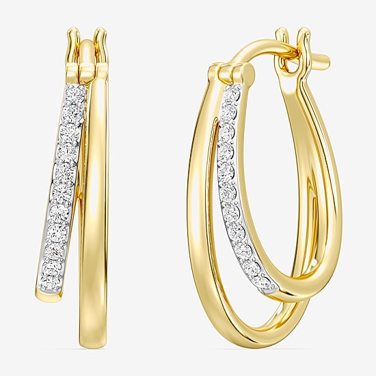 Yes, Please! Womens 1/4 CT. T.W. Lab Grown White Diamond Sterling Silver 20.6mm Hoop Earrings