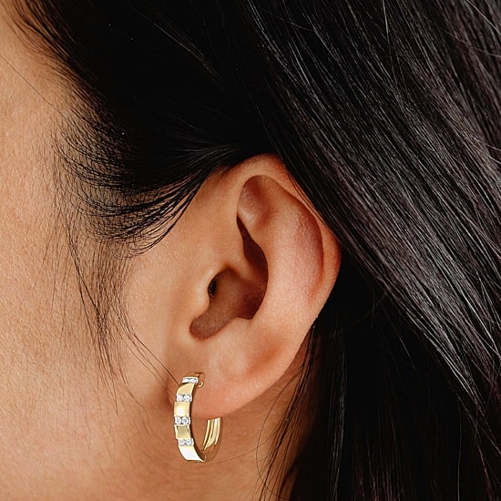 Yes Please! (Si1-Si2, G) Womens 1/4 CT. T.W. Lab Grown White Diamond 14K Gold Over Silver 20.2mm Hoop Earrings