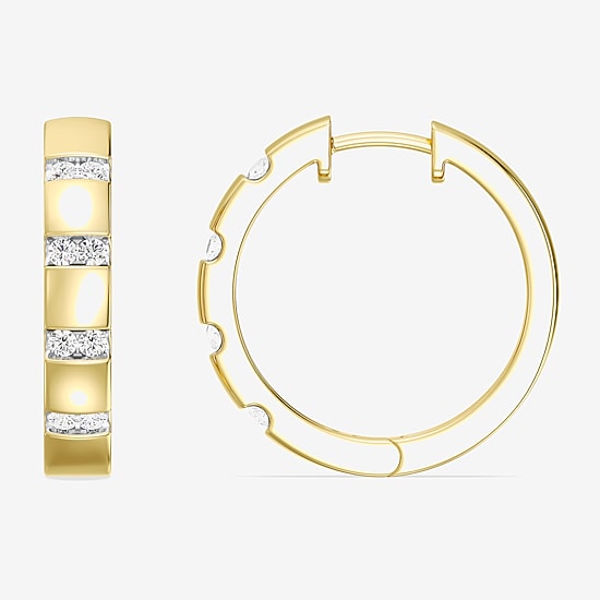 Yes Please! (Si1-Si2, G) Womens 1/4 CT. T.W. Lab Grown White Diamond 14K Gold Over Silver 20.2mm Hoop Earrings