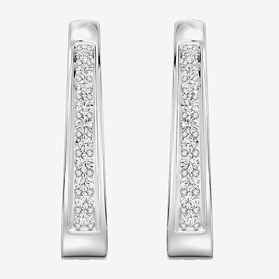 Yes, Please! (G, Si1-Si2) Womens 1/4 CT. T.W. Lab Grown White Diamond Sterling Silver 19.6mm Hoop Earrings