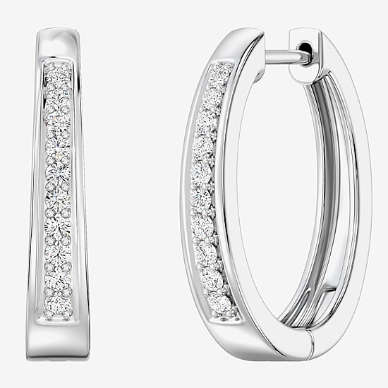 Yes, Please! (G, Si1-Si2) Womens 1/4 CT. T.W. Lab Grown White Diamond Sterling Silver 19.6mm Hoop Earrings