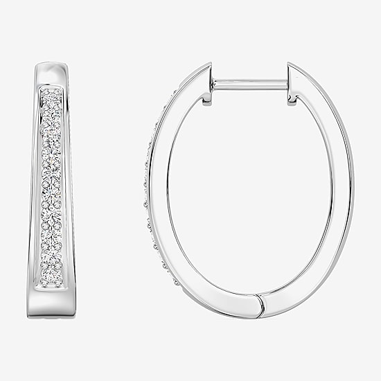 Yes, Please! (G, Si1-Si2) Womens 1/4 CT. T.W. Lab Grown White Diamond Sterling Silver 19.6mm Hoop Earrings