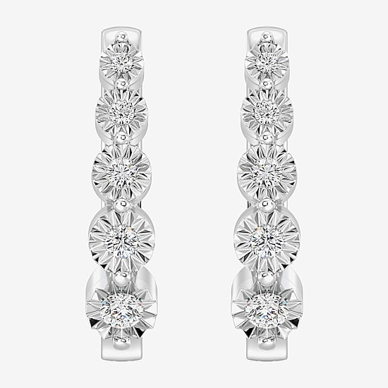 Yes, Please! (G/Si1-Si2) Womens 1/4 CT. T.W. Lab Grown White Diamond Sterling Silver 19.9mm Hoop Earrings