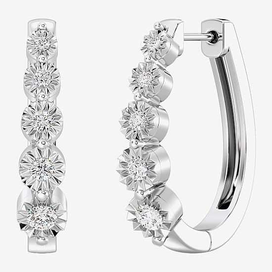 Yes, Please! (G/Si1-Si2) Womens 1/4 CT. T.W. Lab Grown White Diamond Sterling Silver 19.9mm Hoop Earrings