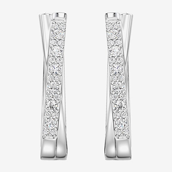 Yes, Please! (G, Si1-Si2) Womens 1/4 CT. T.W. Lab Grown White Diamond Sterling Silver 19.2mm Hoop Earrings