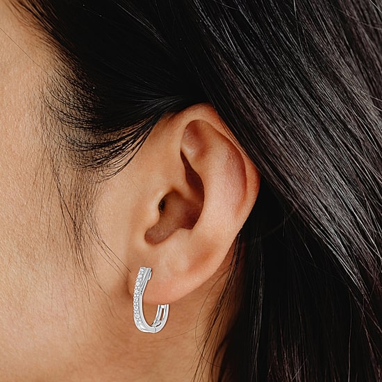 Yes, Please! (G, Si1-Si2) Womens 1/4 CT. T.W. Lab Grown White Diamond Sterling Silver 19.2mm Hoop Earrings