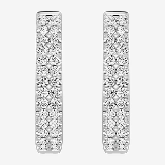F/ Si1-Si2 Womens 2 CT. T.W. Lab Grown White Diamond Sterling Silver 29.1mm Round Hoop Earrings