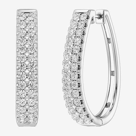 F/ Si1-Si2 Womens 2 CT. T.W. Lab Grown White Diamond Sterling Silver 29.1mm Round Hoop Earrings